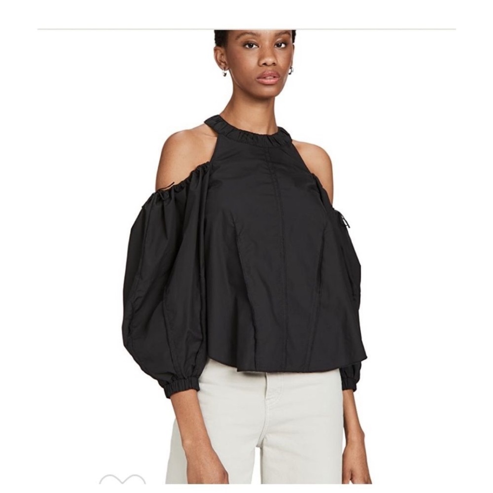 Jonathan Simkhai Black Designer Off Shoulder Cut Out Balloon Sleeve Josie Blouse - Picture 5 of 12